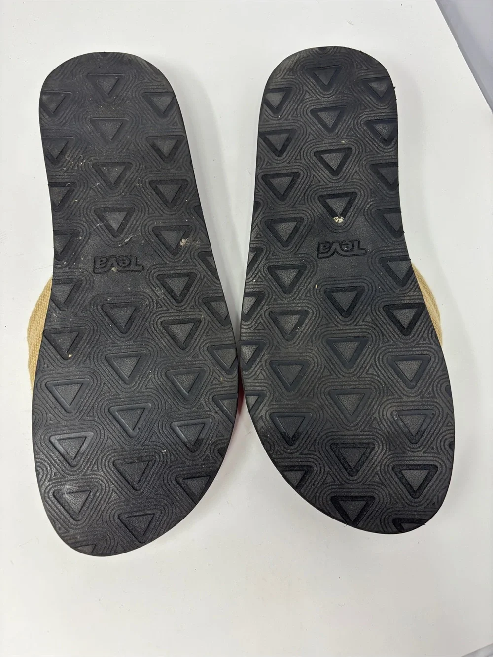 Teva | Black Footbed Flip Flops with Tan Fabric Straps 11